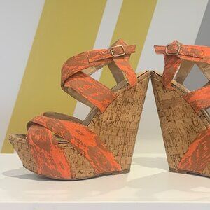 JustFab Size 8 1/2 Orange Platform Wedge